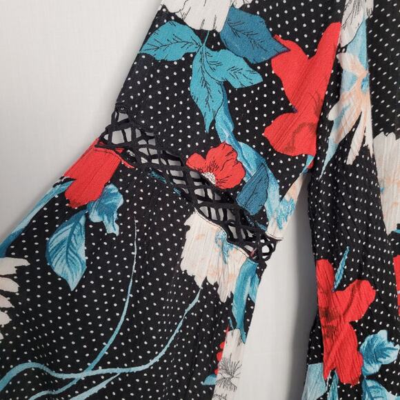 Oddy long sleeve micro dot split neck tunic top size 3XL multicolor floral boho - Picture 5 of 10